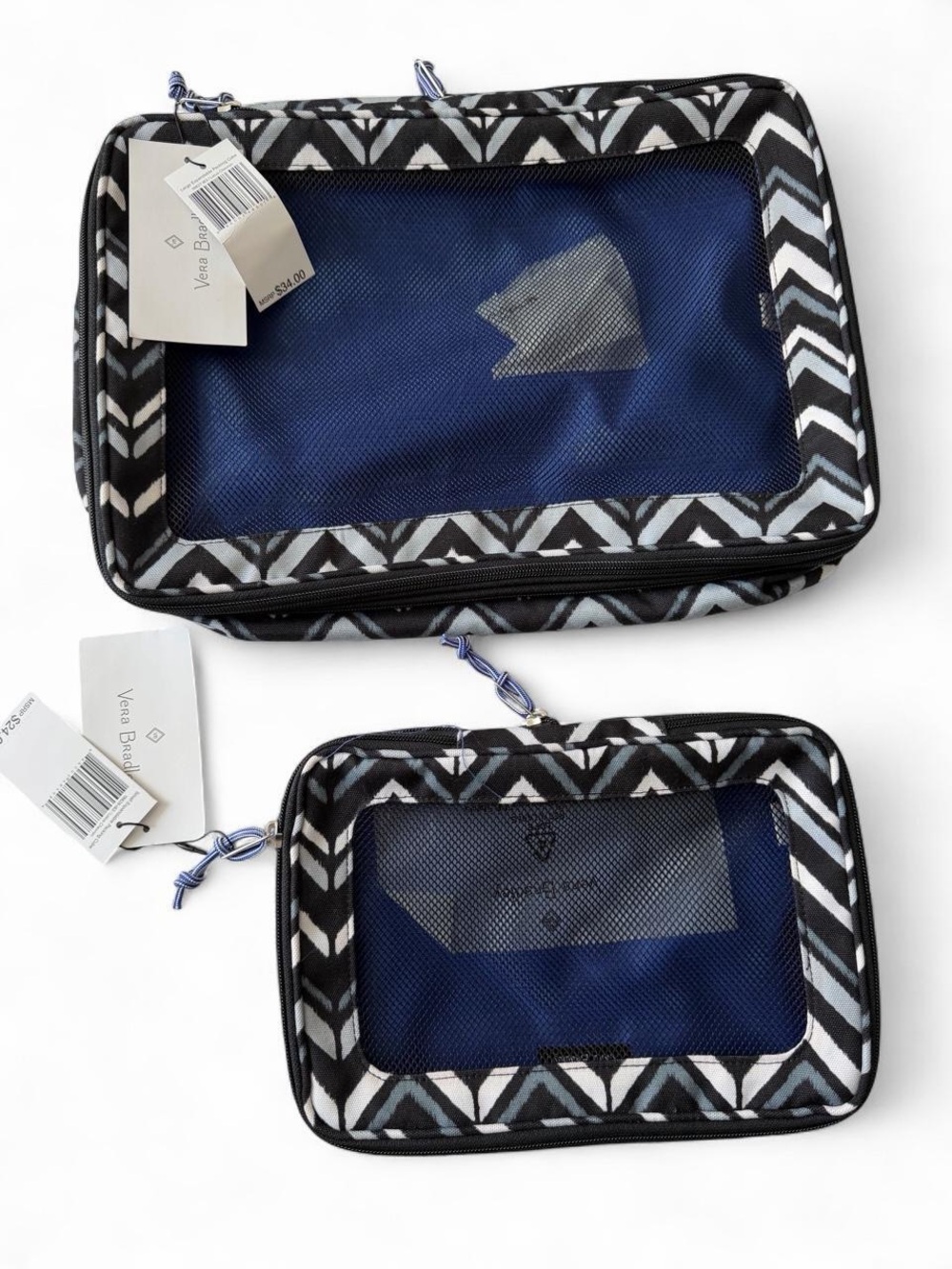 Vera Bradley Navy and Black Chevron Packing Cubes - Set of 2